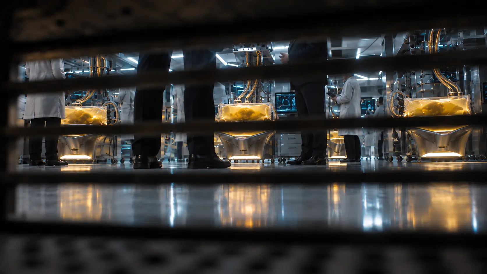 The hidden BioGen laboratory seen through a metal grille.