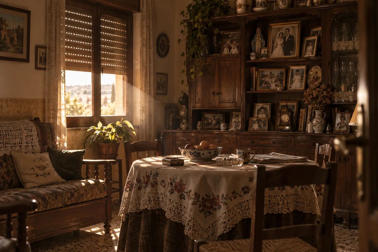 The lived-in dining room of the brothers' rural family home.